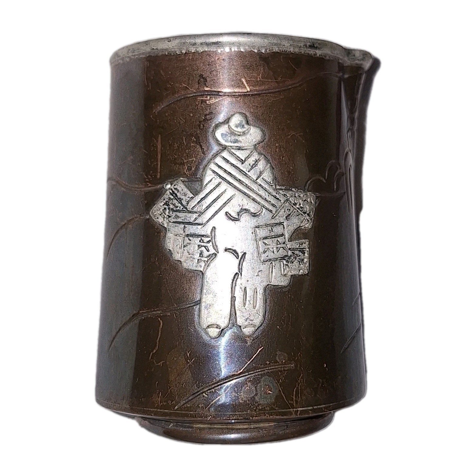 Vintage Mexican Silver On Copper Jigger Shot Glass With Pour 70g Victoria Taxco