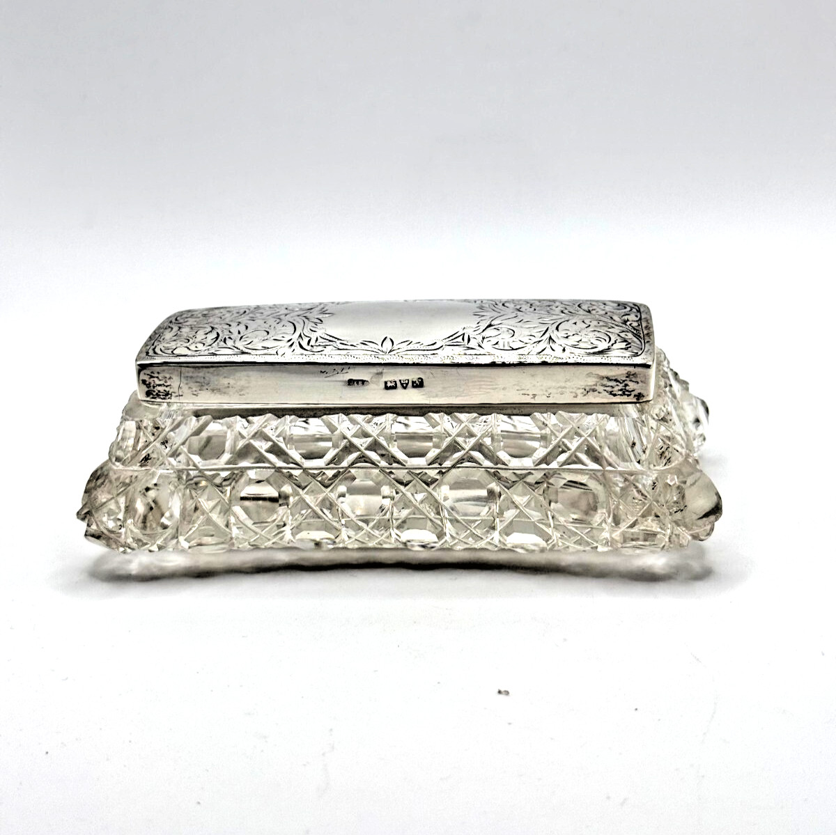 Antique Sterling Silver Lid Cut Glass Vanity Jar Chester 1913 by J & R Griffin