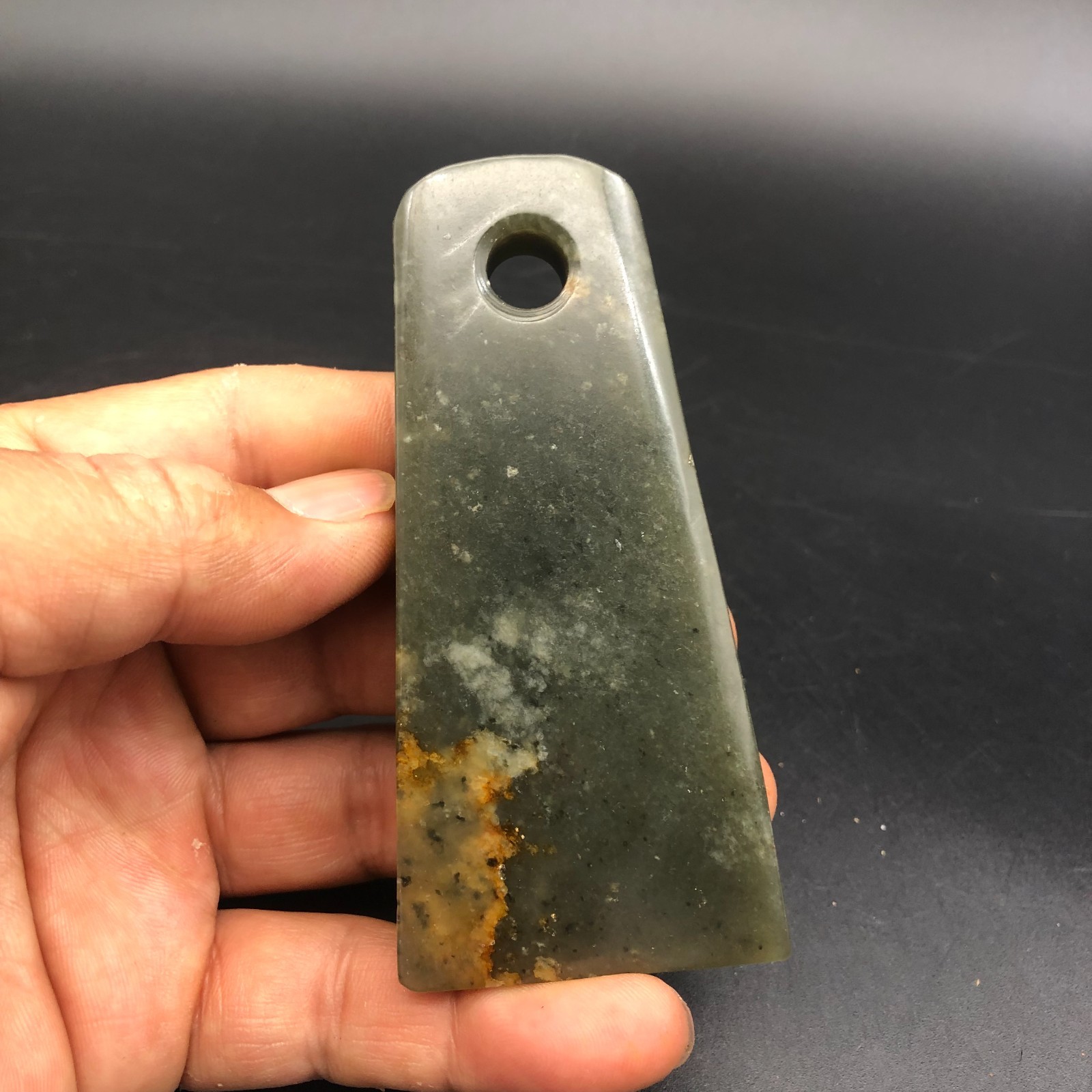 Old Hongshan Culture Hetian Jade Hand-Carved Fengshui Axe Amulet Pendant,C204