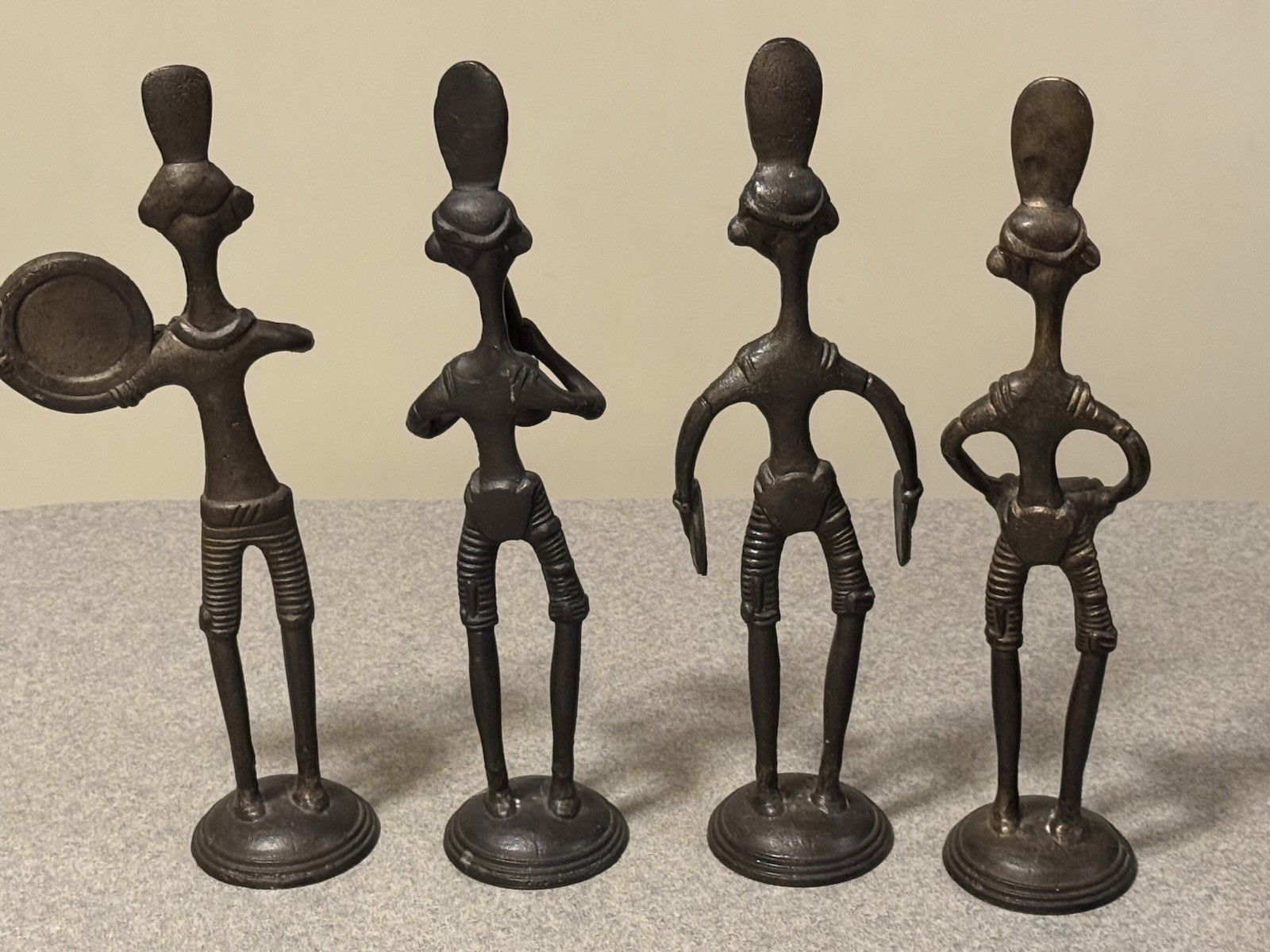 Dhokra Musicians, Set Of 4 Heavy Metal Made In India Approx 11 1/2” Tall