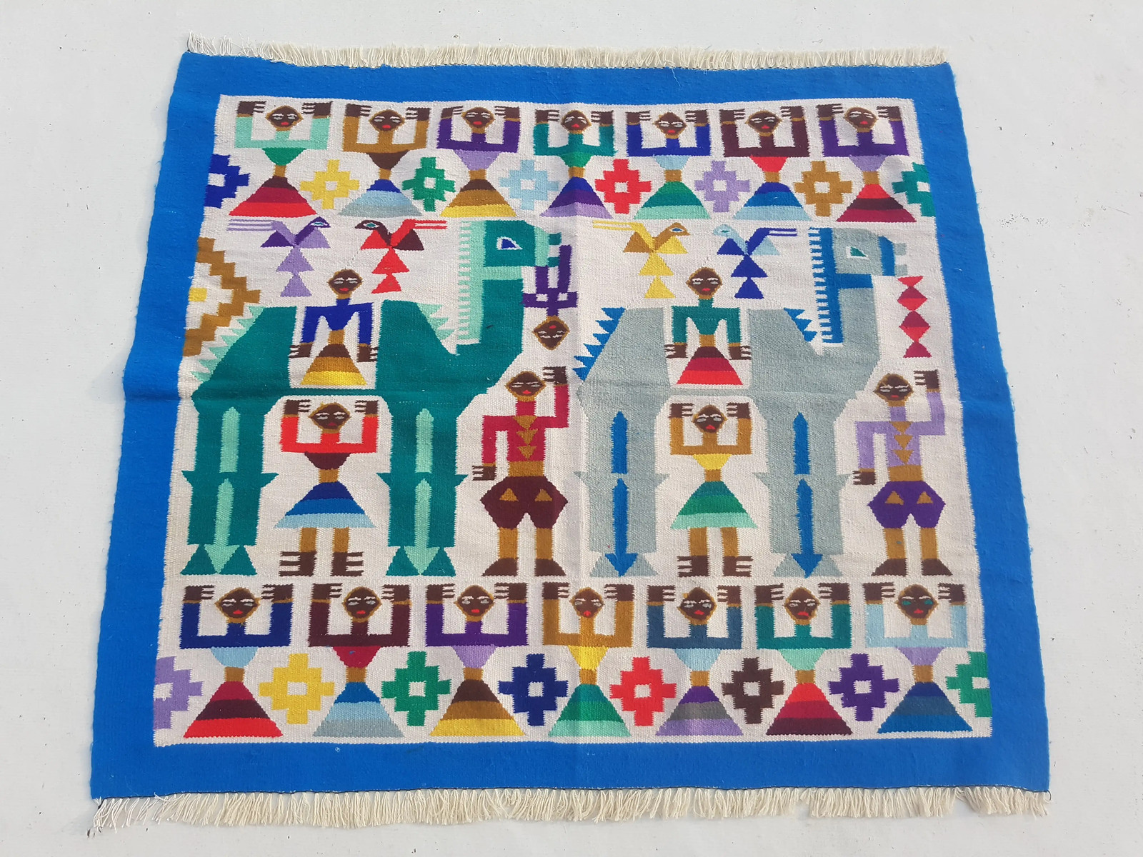 Vintage Traditional Handmade Tunisian Wool Blue Tapestry Kilim 3.5x3ft