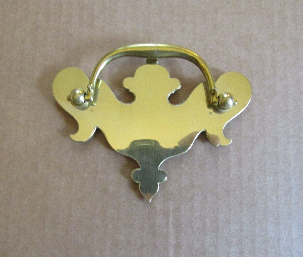 NOS Chippendale Polished Brass Bat Wing Drawer Bail Pull Handle ~ 4 1/8 x 3 1/8″