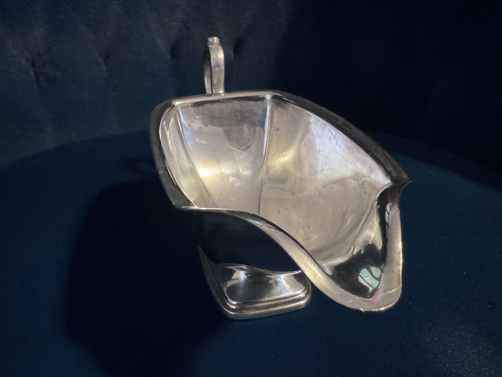 Vintage Silver Plate Gravy Boat Rectangular Form Single Handle Pedestal Base