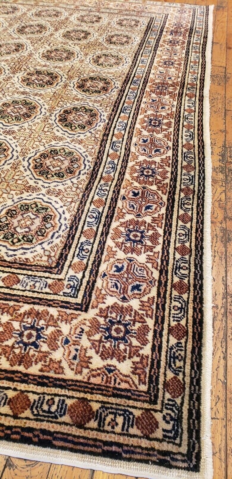 Cross Patterned Natural Dye Cr1960-1980s Vintage Wool Pile Hereke Rug 7x10ft