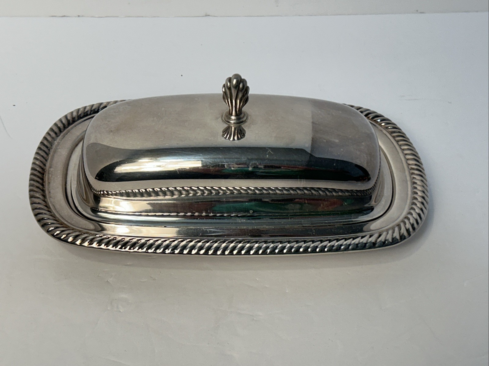 Wm Rogers Silver Plate Butter Dish W/ Lid And Glass Inner Tray Vintage Marked