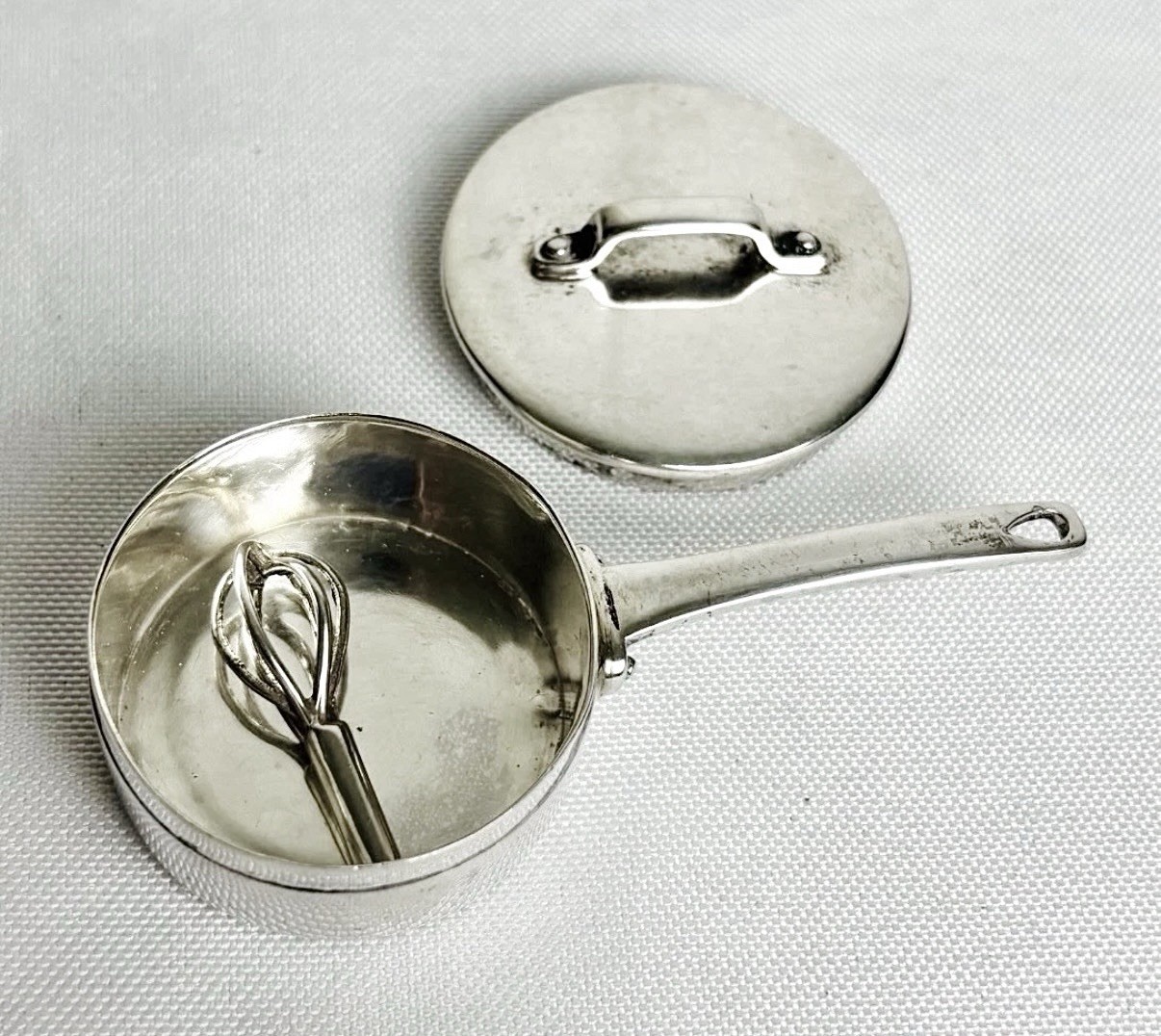 RARE Sterling Silver Miniature Chef Pan Lid Whisk 925 Skillet 1:12 Signed Vtg