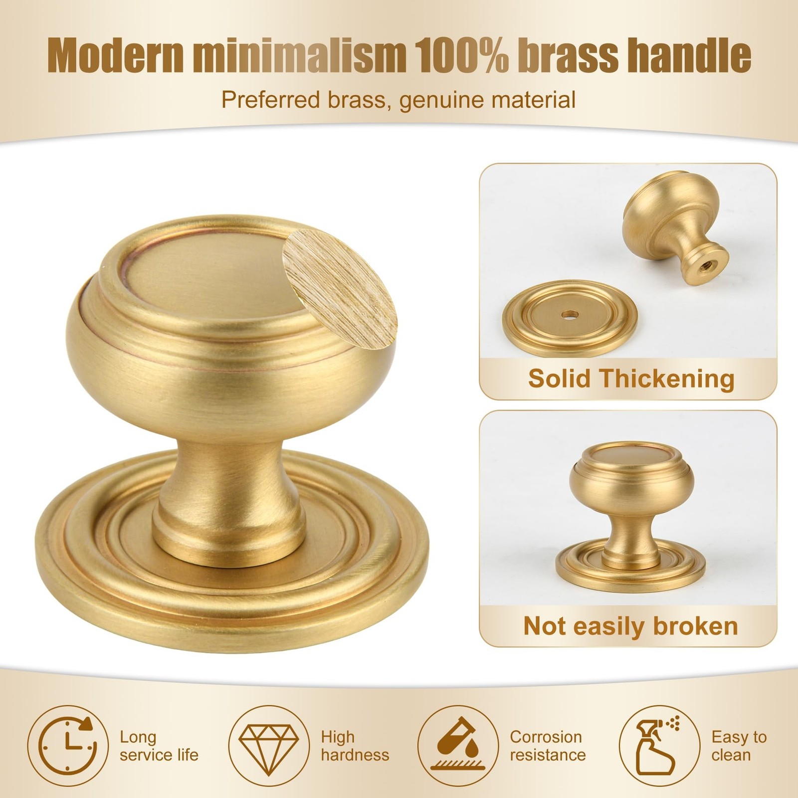 5 Pack Brushed Gold Solid Brass Kitchen Cabinet Knobs, Drawer Pulls, 1.18 Inc…