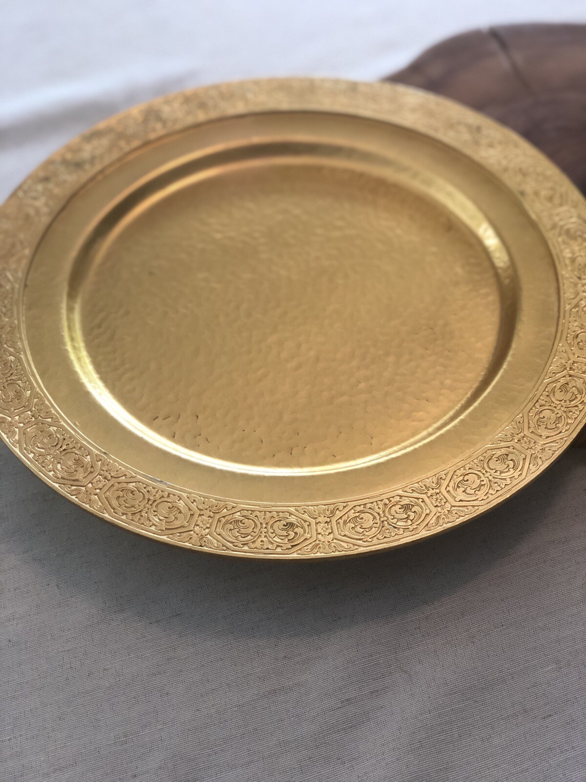 1920’s Apollo Studios By BERNARD RICE’S SONS 10.5” Brass Charger Plates Set Of 2