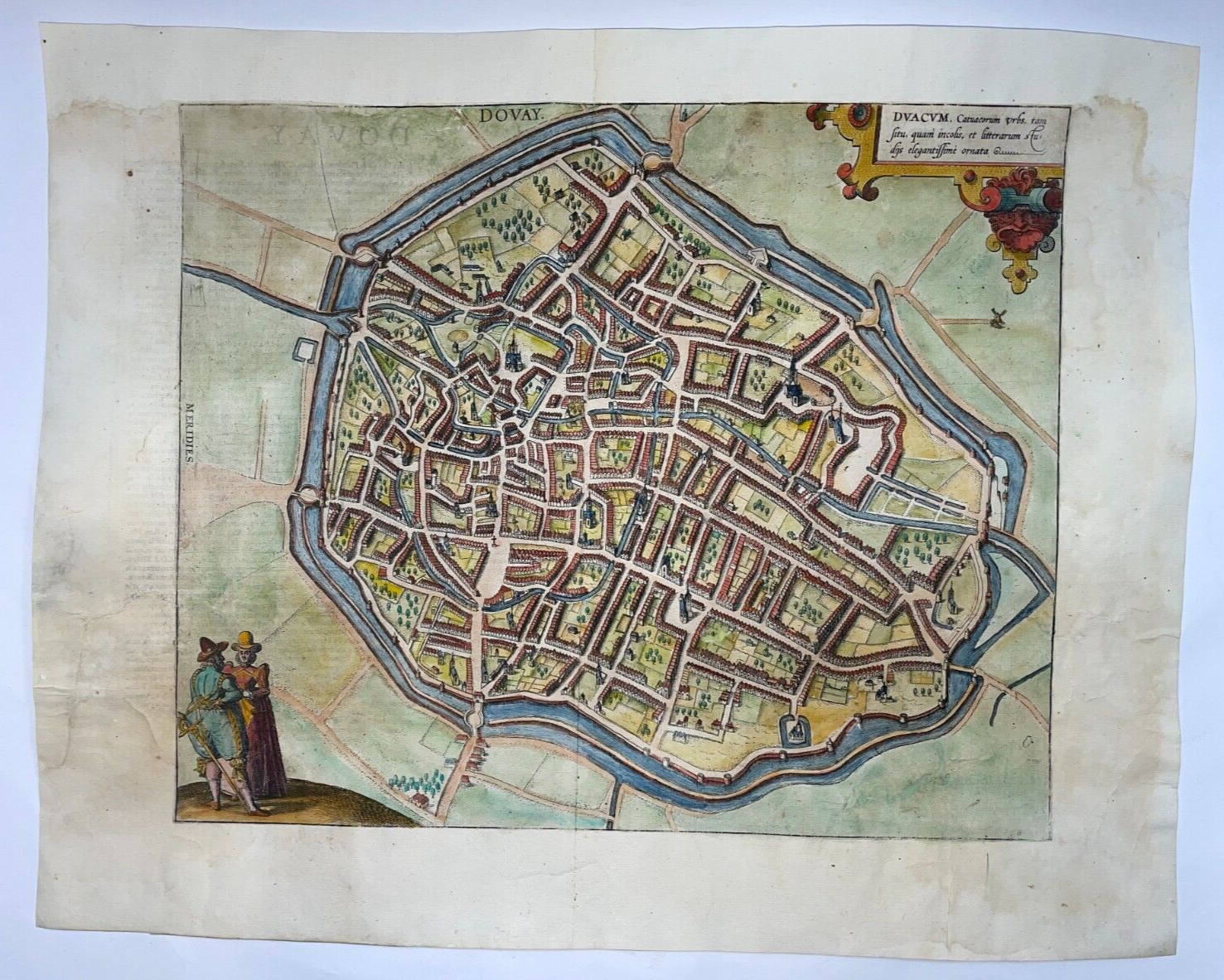 DOUAI FRANCE 1583 BRAUN & HOGENBERG 16e CENTURY LARGE ENGRAVED VIEW