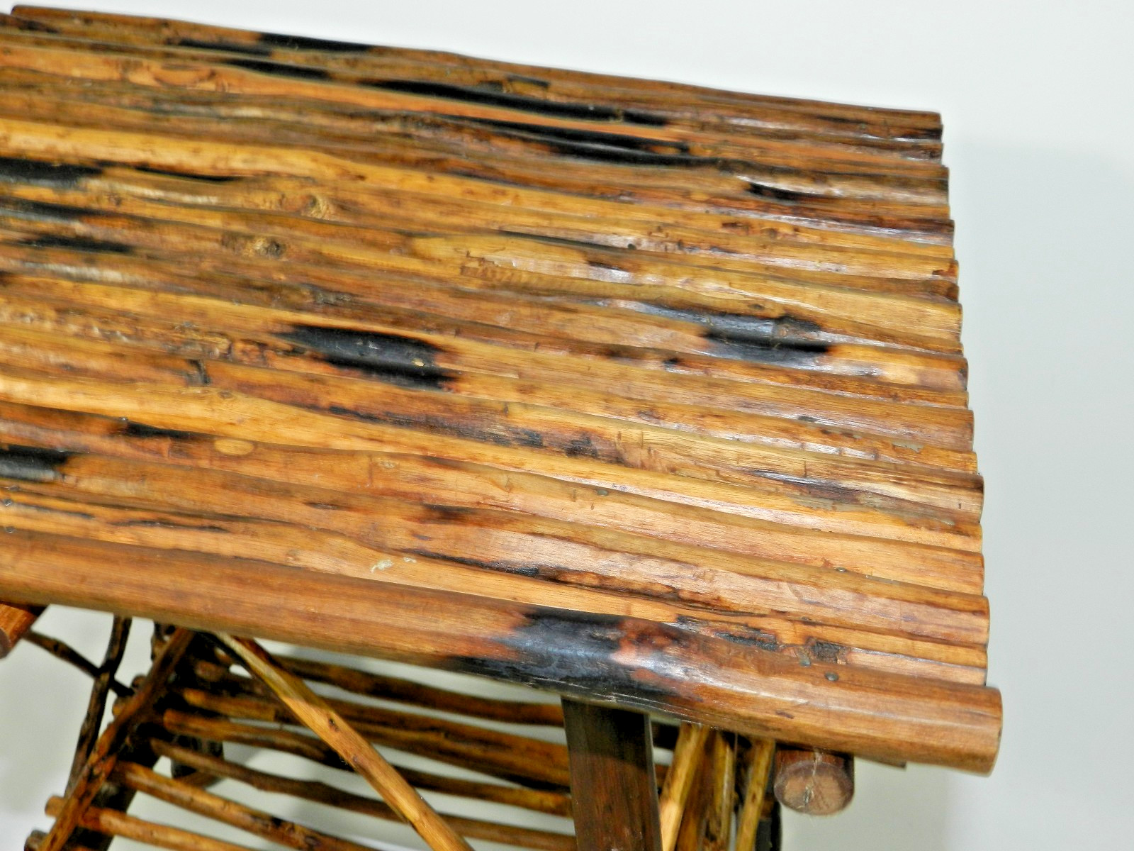 Adirondack Twig Burnt Wood Side Table Pair