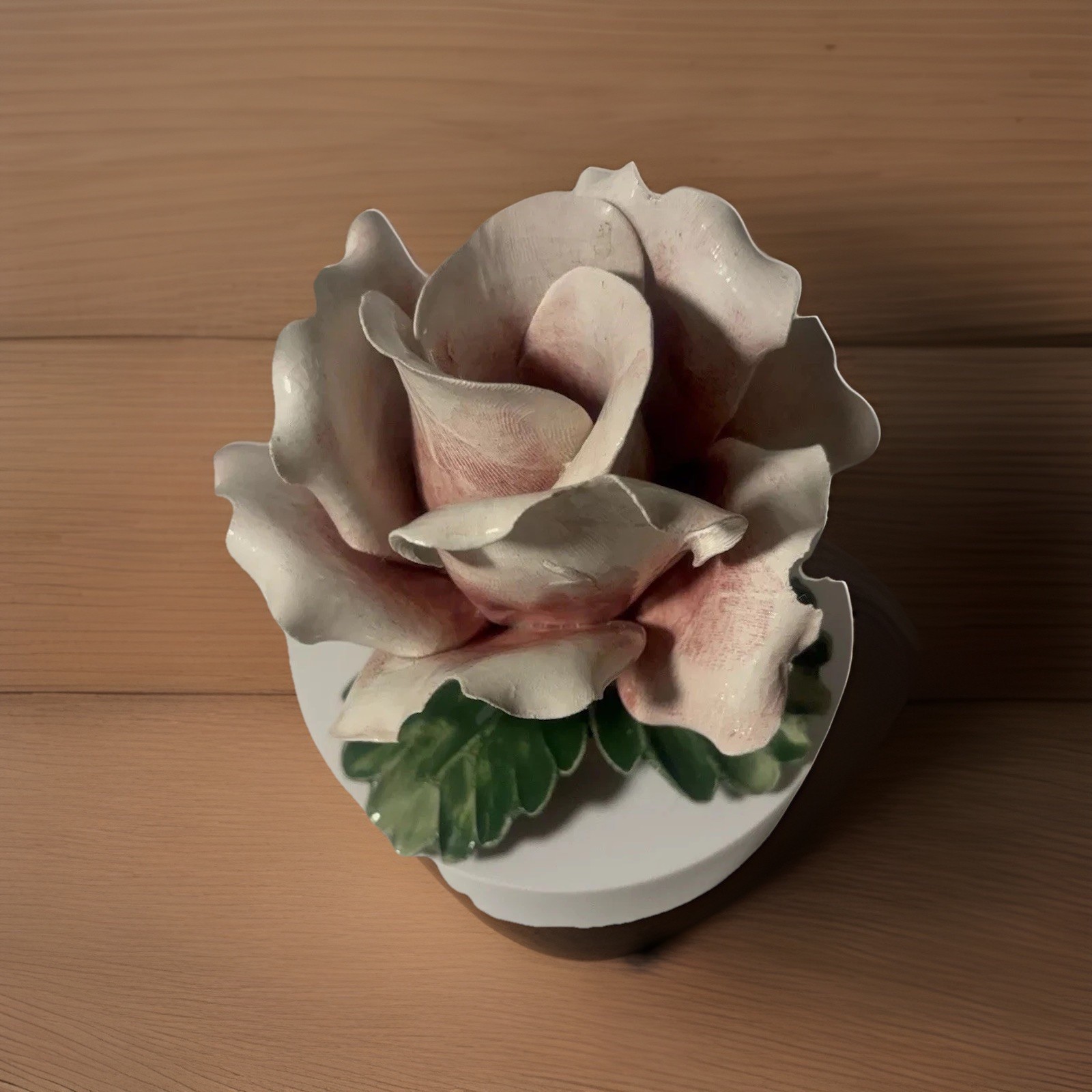 Vintage S. Rioleva Italy Hand Painted Capodimonte Pink Rose Candle Holder Set