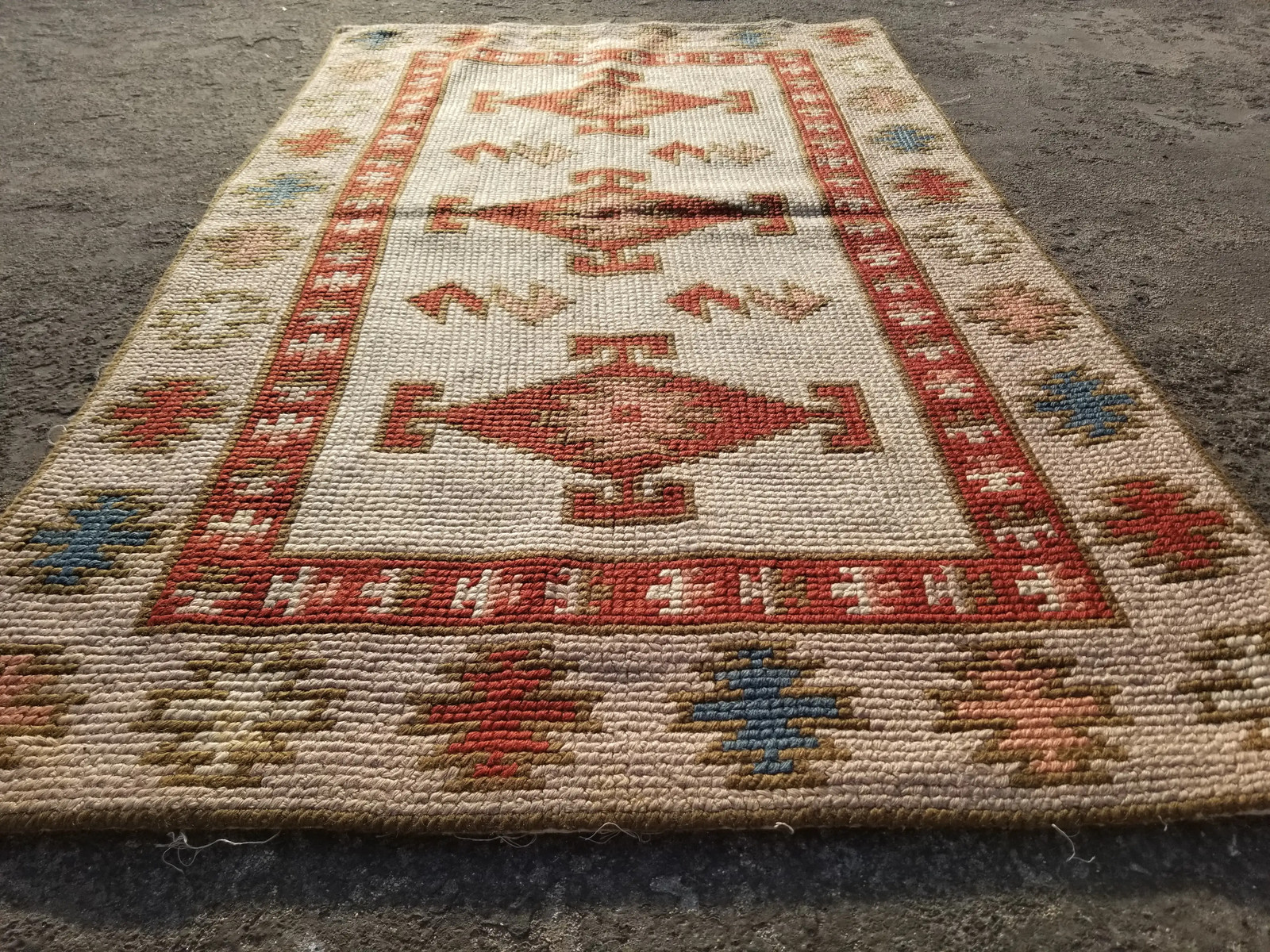Vintage Traditional Handmade Turkish Wool Multicolor Kilim 4.0×2.4 ft
