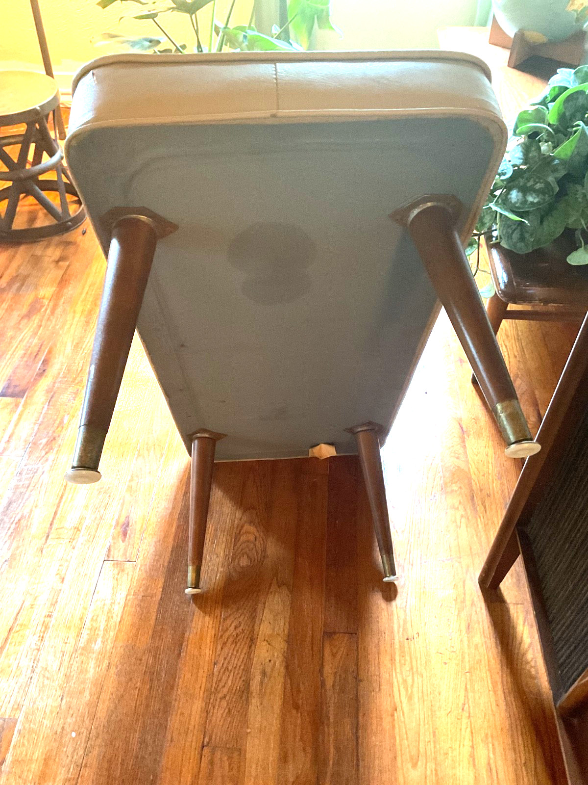 Vintage Mid-Century Modern retro mcm Peg Leg Footstool Ottoman bench vinyl stool