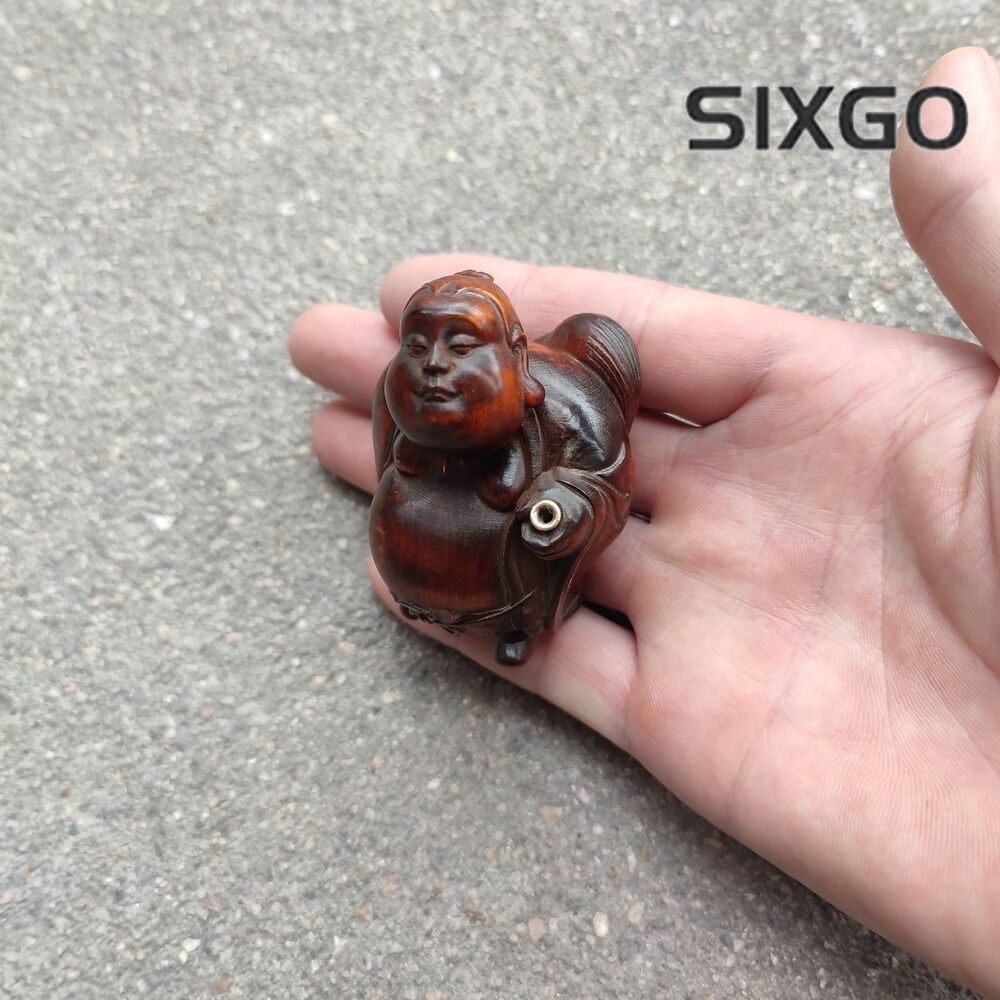 Chinese Fabulous Wood Carving Buddha Statue Wooden Figurine Incense Burner Pig