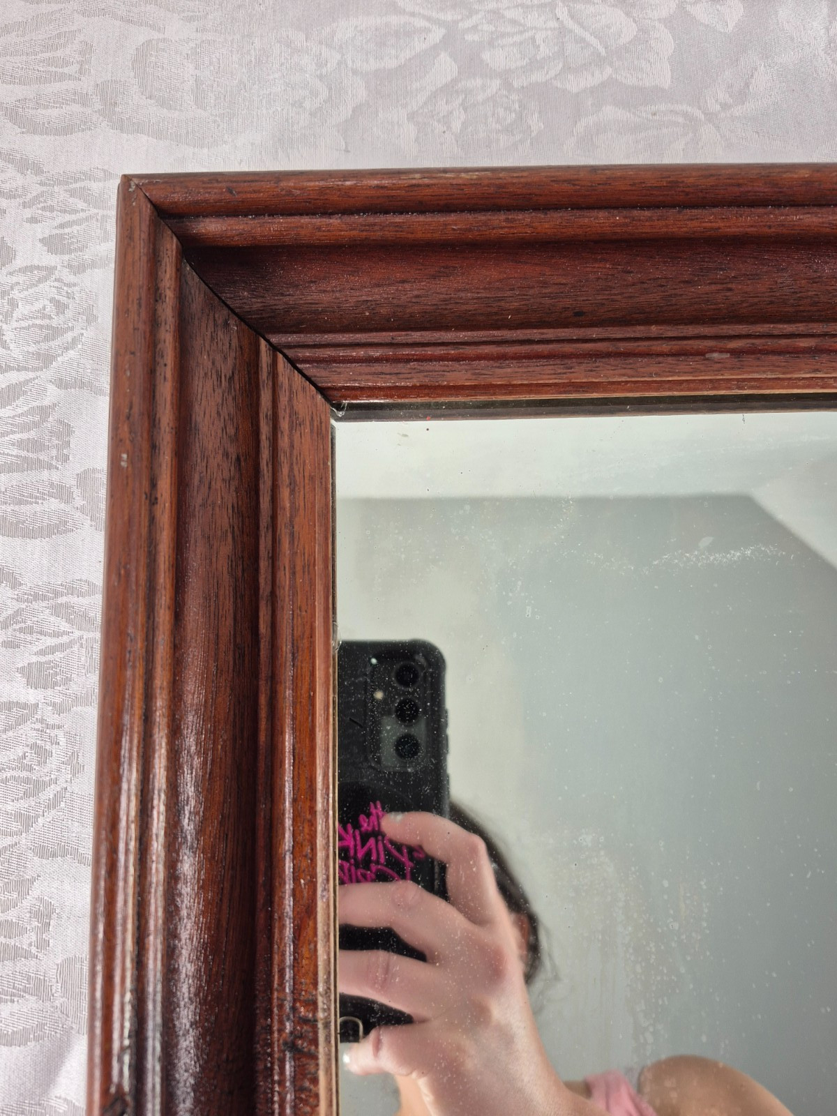 Vintage Antique Walnut Deep Well Wood Frame Mirror Hanging Wall 17×13″ Victorian