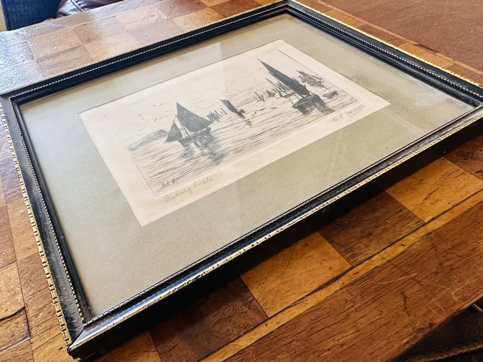 Antique George Stratton Ferrier Signed Etching “Fishing Boats” c.1879 Maritime