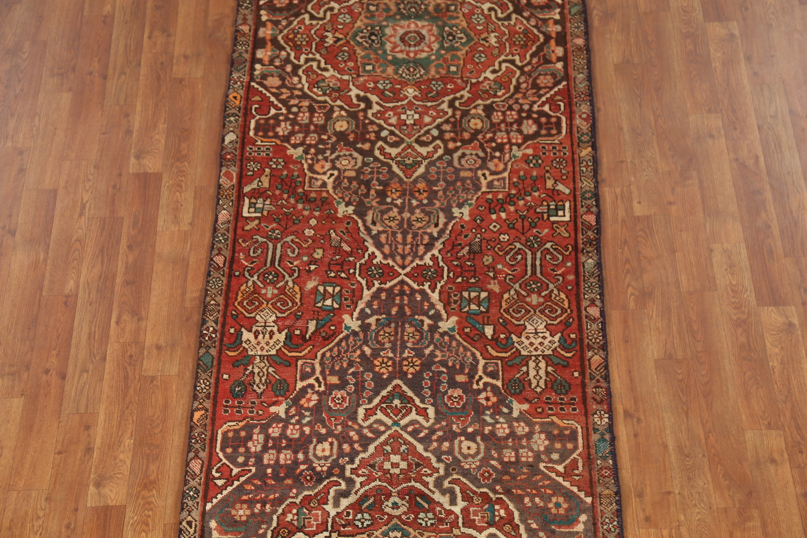 Vintage Rust Wool Hand-made Traditional Tribal Geometric Runner Rug 3×11 Carpet