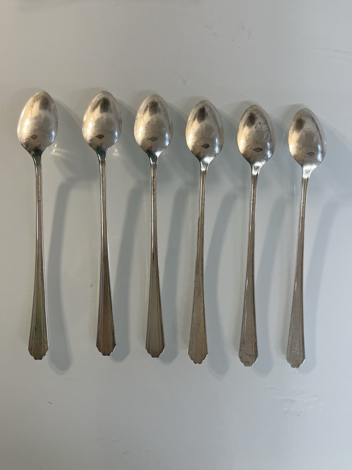 6 VTG National Silver Co Monarch Plate Iced Tea Spoons Long Handle Ice Cream