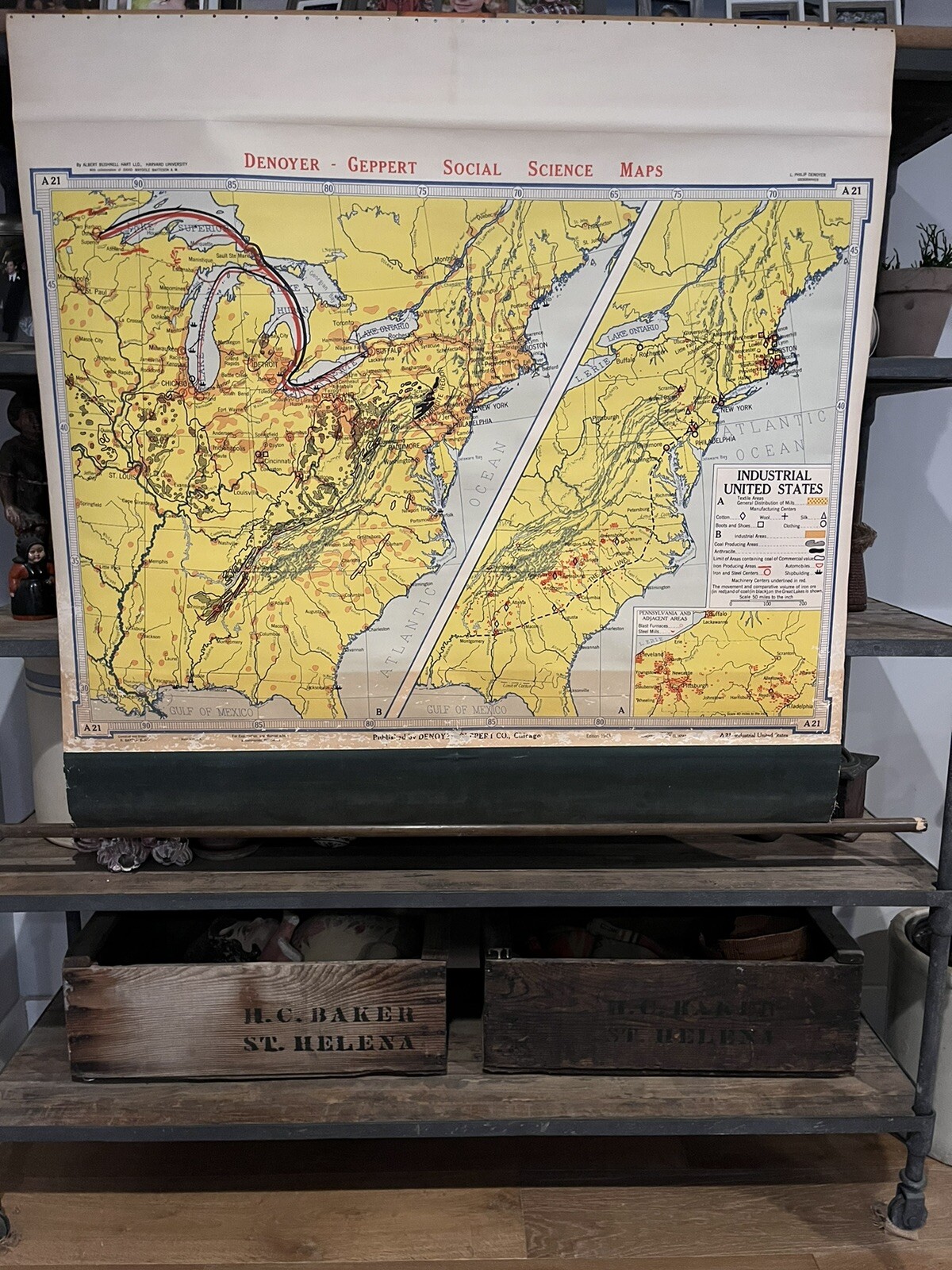Vintage (1943) DENOYER-GEPPERT CO. Map “Industrial United States” ~43”x43”