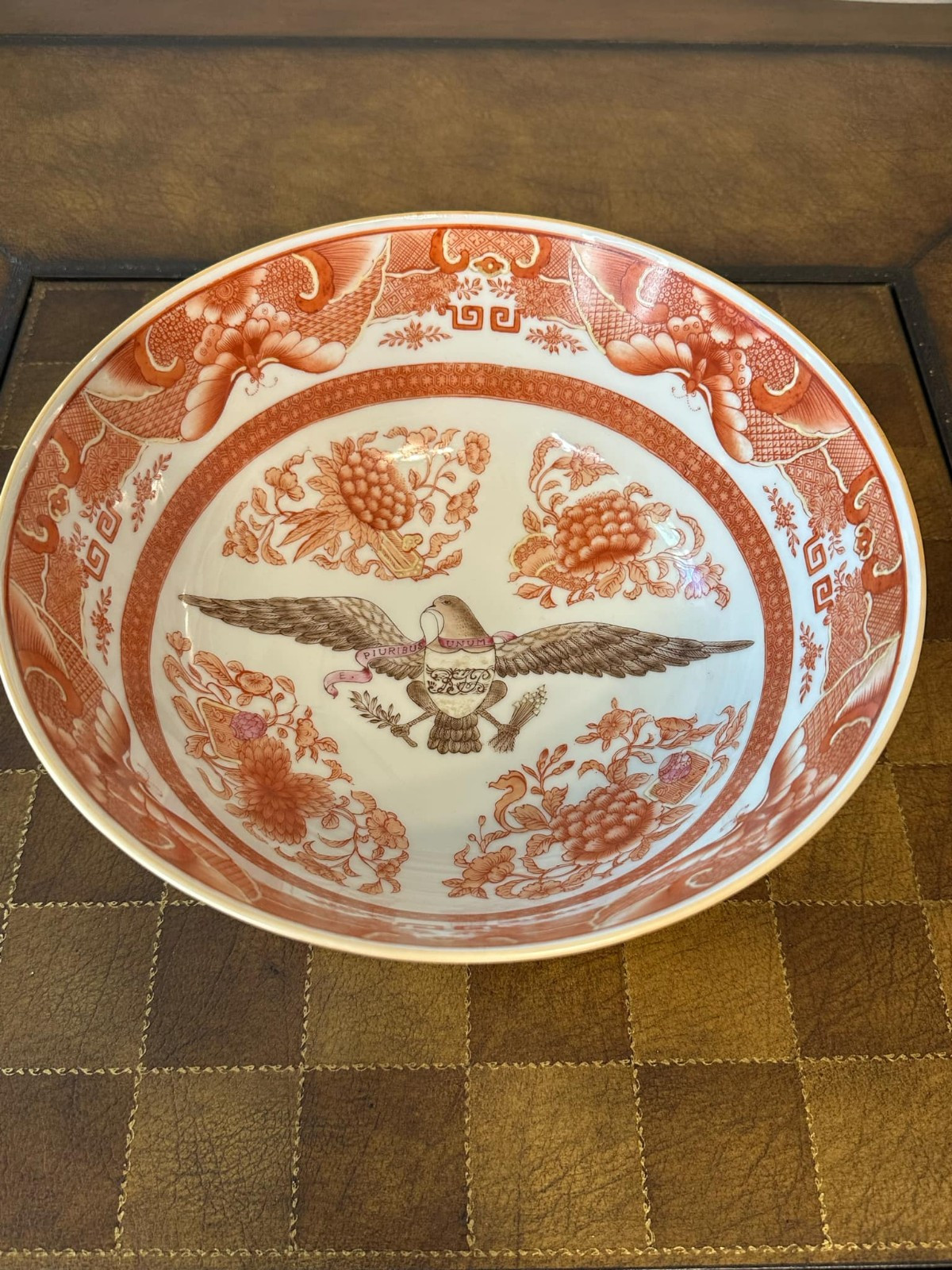 Large Orange FITZHUGH 1815 American Eagle Bowl 10×4.3″