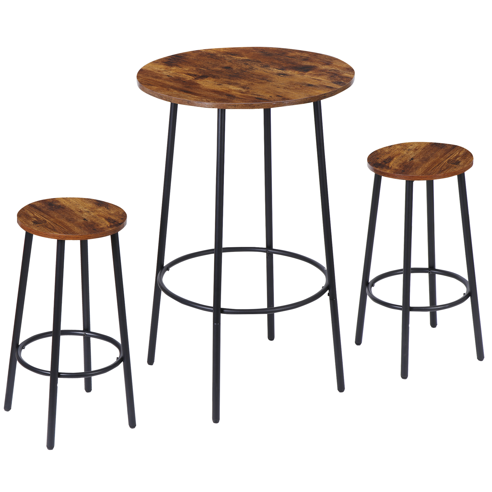 3 Piece Pub Dining Table Set Wooden Round Breakfast Tables w/2 Bar Chairs Stools