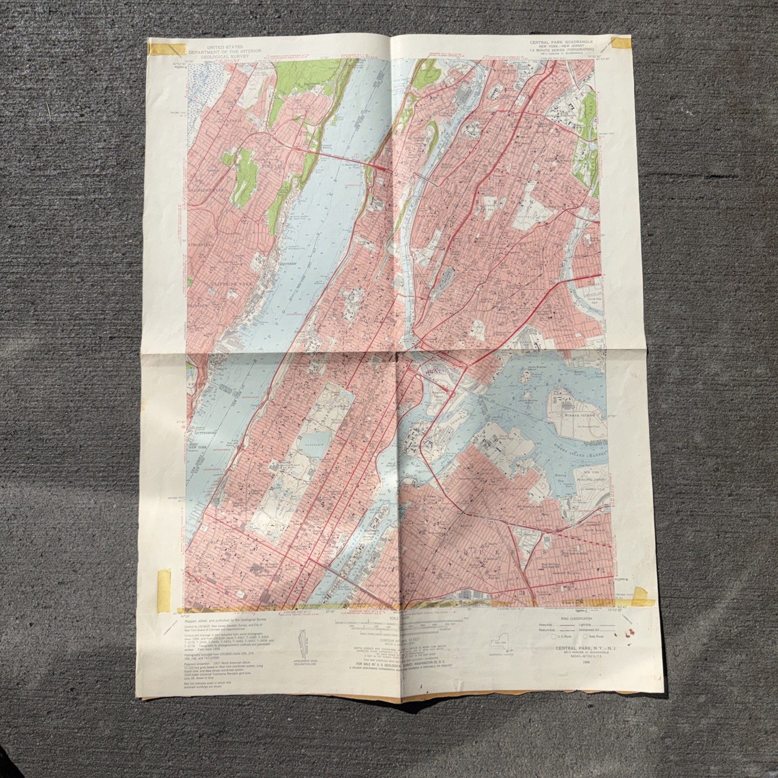 1956 – Map of CENTRAL PARK Quadrangle – NEW YORK – NEW JERSEY – Topographic
