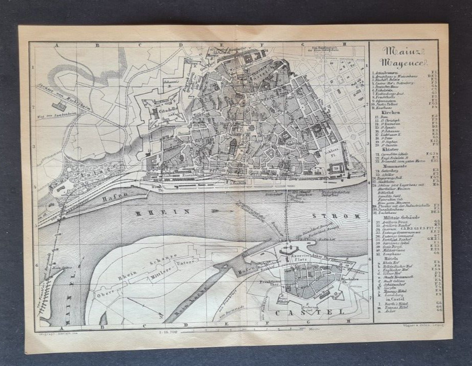 Antique (1882) map – Mainz / Mayence – Germany