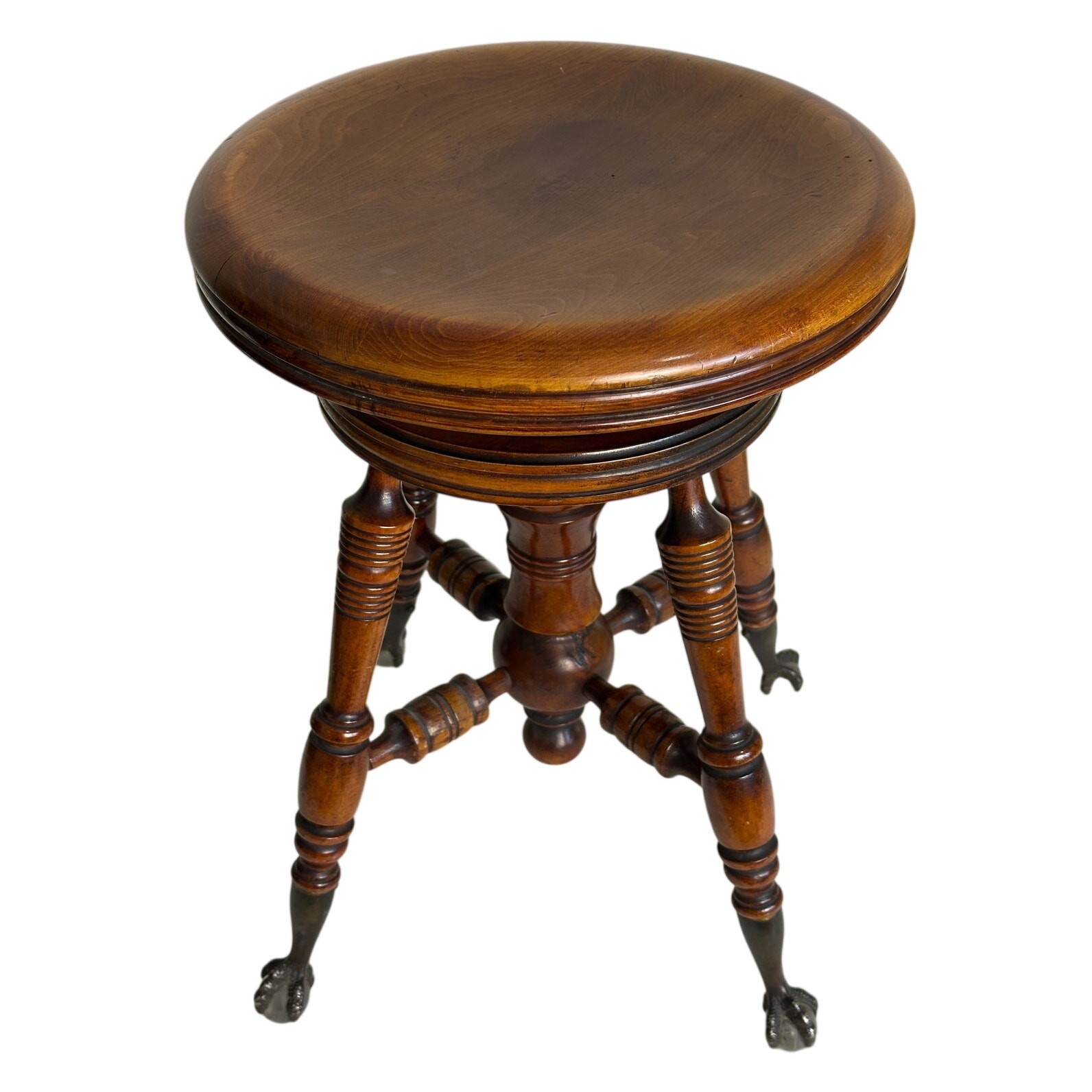 Vintage 19th Century Marble Claw & Ball Foot Piano Organ Swivel Stool Antique