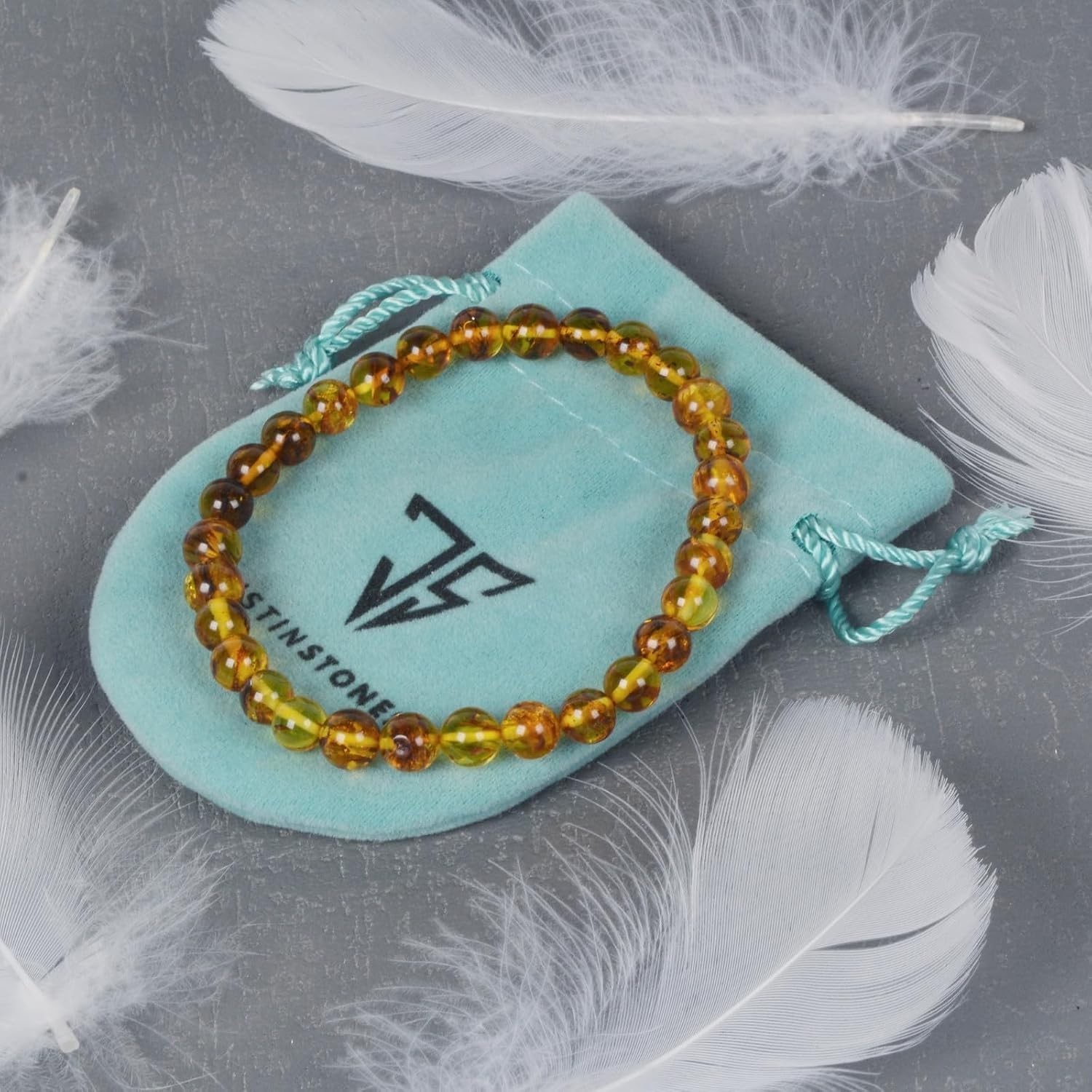 Natural Amber Stretchable Beads Bracelet – Crystal Healing Fashion Jewelry