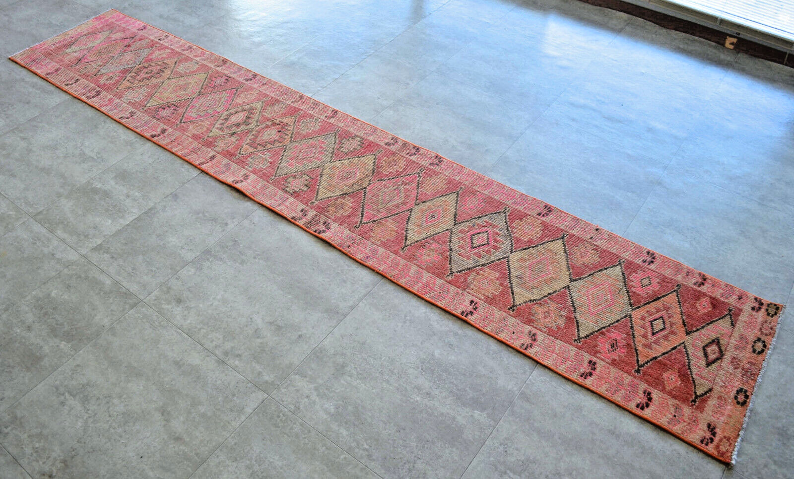 2×10 Runner Hand Made Turkish Rug Muted Color Hallway Rug Actual 1.10 x 10 ft