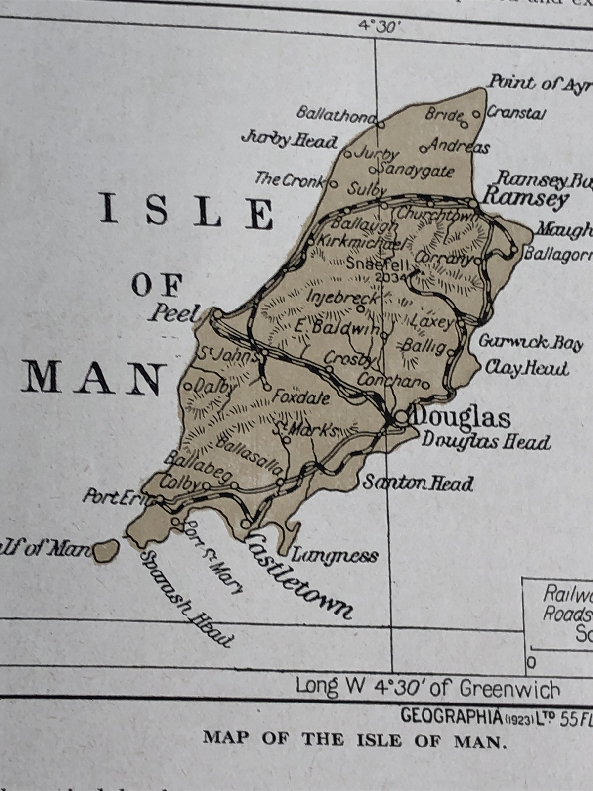 1923: Map Of Isle Of Man County Print Vintage Antique Castle Rushen Castletown