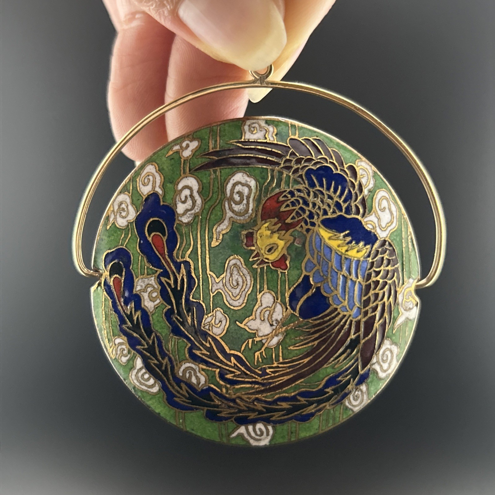 Vintage Chinese Phoenix 🐦‍🔥 Cloisonné Double Sided Pendent