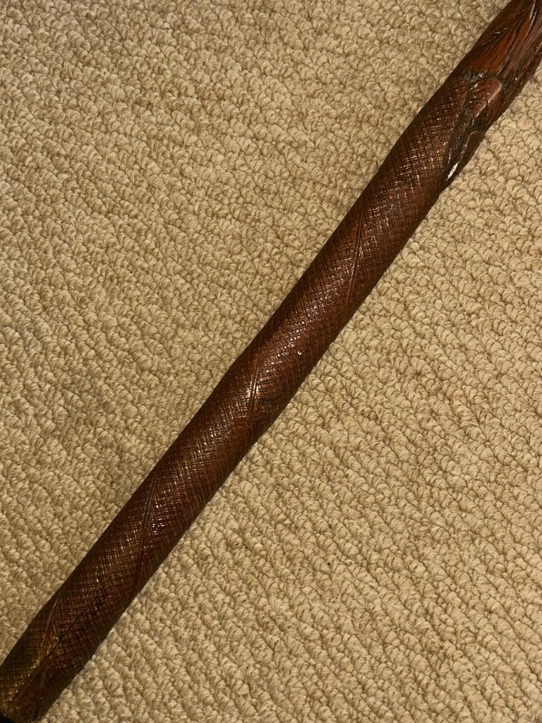 Antique Asian Oriental All Carved Bamboo Walking Stick Cane – Root Ball Top