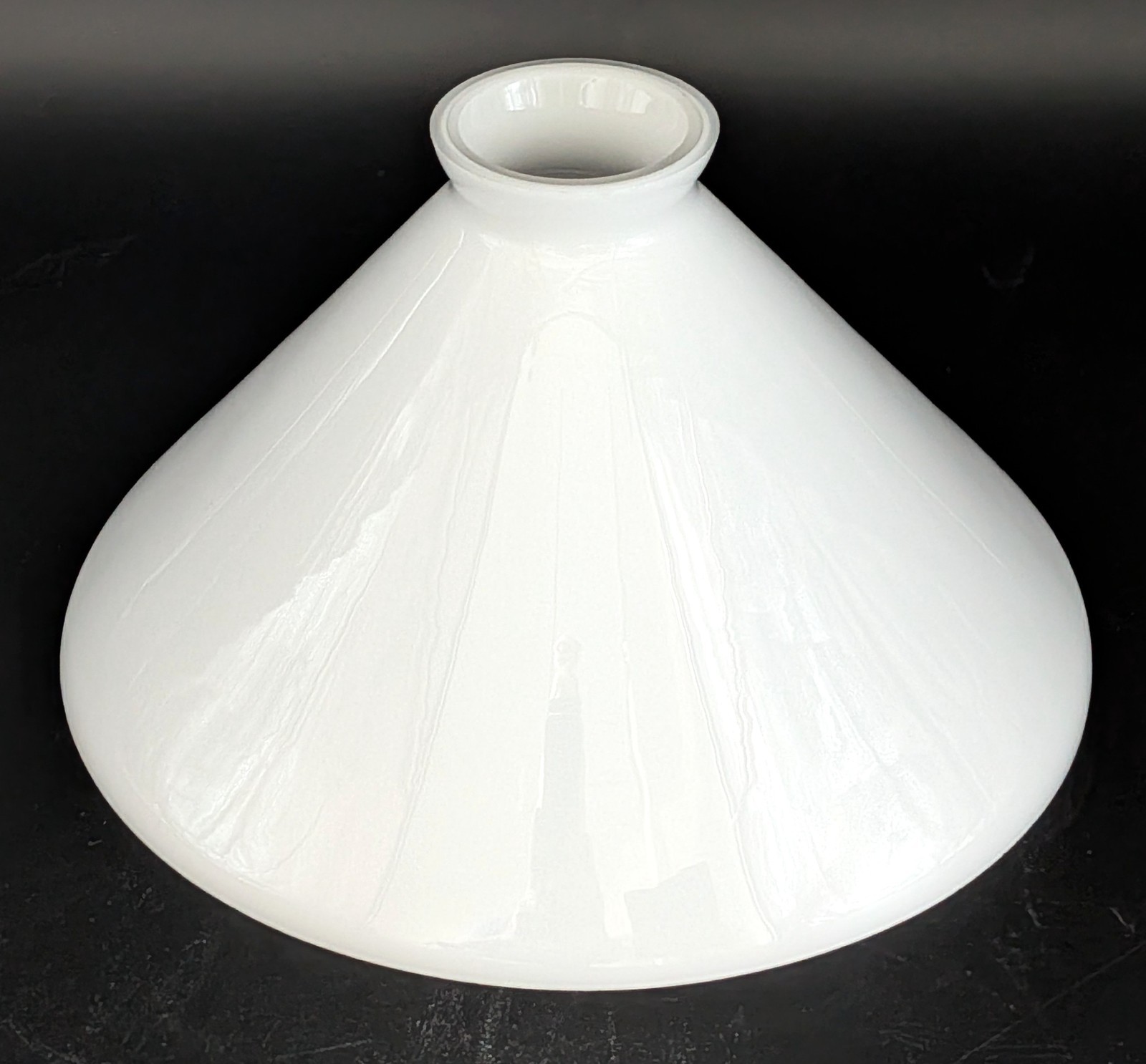 NOS! Vintage 9” Dia. White Hand Blown Cased Cone Glass Shade, 2-1/4” Fitter