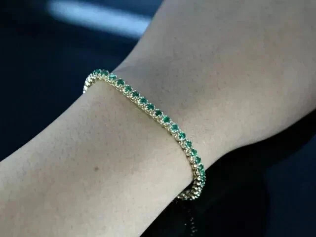 7Ct Round Cut Lab Created Green Emerald Tennis Bracelet 14K Yellow Gold Plated