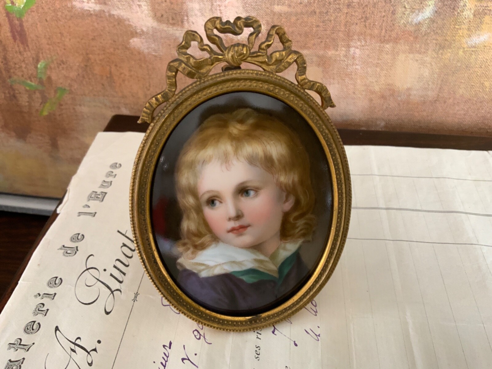 French Limoges Porcelain China Portrait of a Boy for Stern Brothers New York