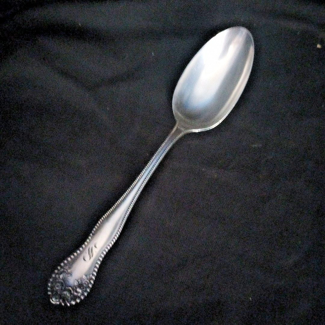 Stowell Sterling Serving Spoon Antique Silver Engraved S Lion Passant & Anchor