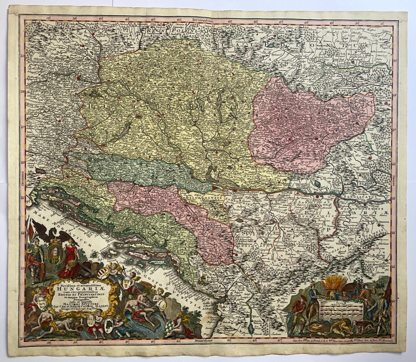 HUNGARY 1730 MATTHAUS SEUTTER UNUSUAL LARGE ANTIQUE MAP 18TH CENTURY