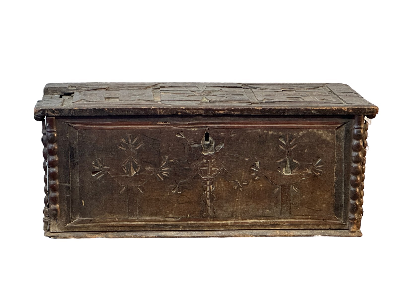 Antique Pilgrim period chest 17th scorpian tree bird of life colonial Coffer
