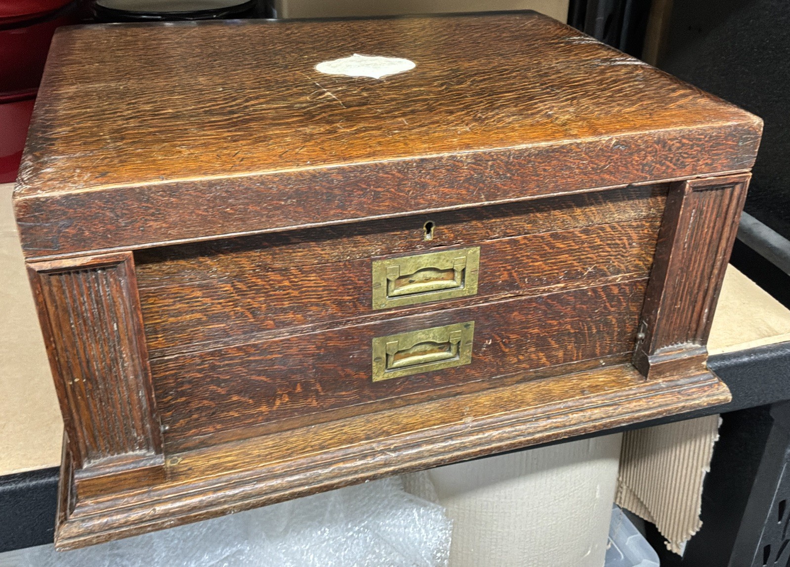 Antique Mappin & Webb Oak Two Drawer Empty Canteen Cutlery Box Collectors Chest