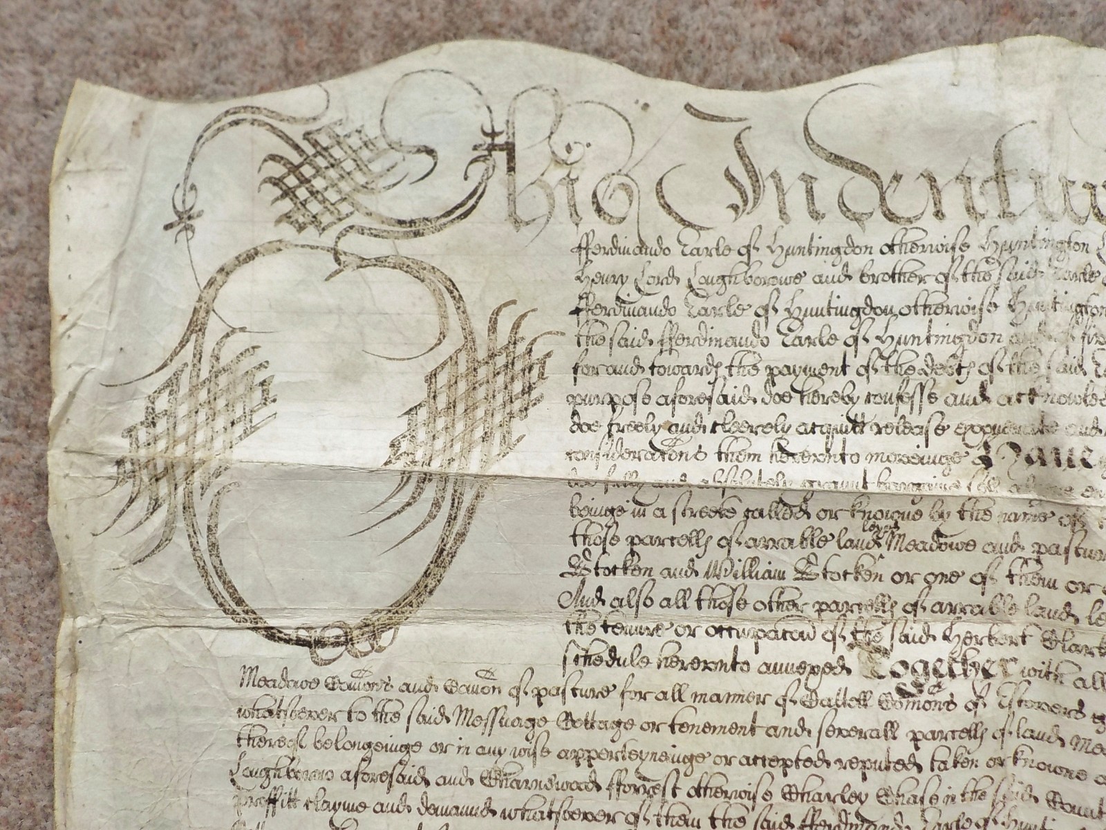 1654 Loughborough Vellum Indenture signed Earl Countess + Lord nice Calligraphy