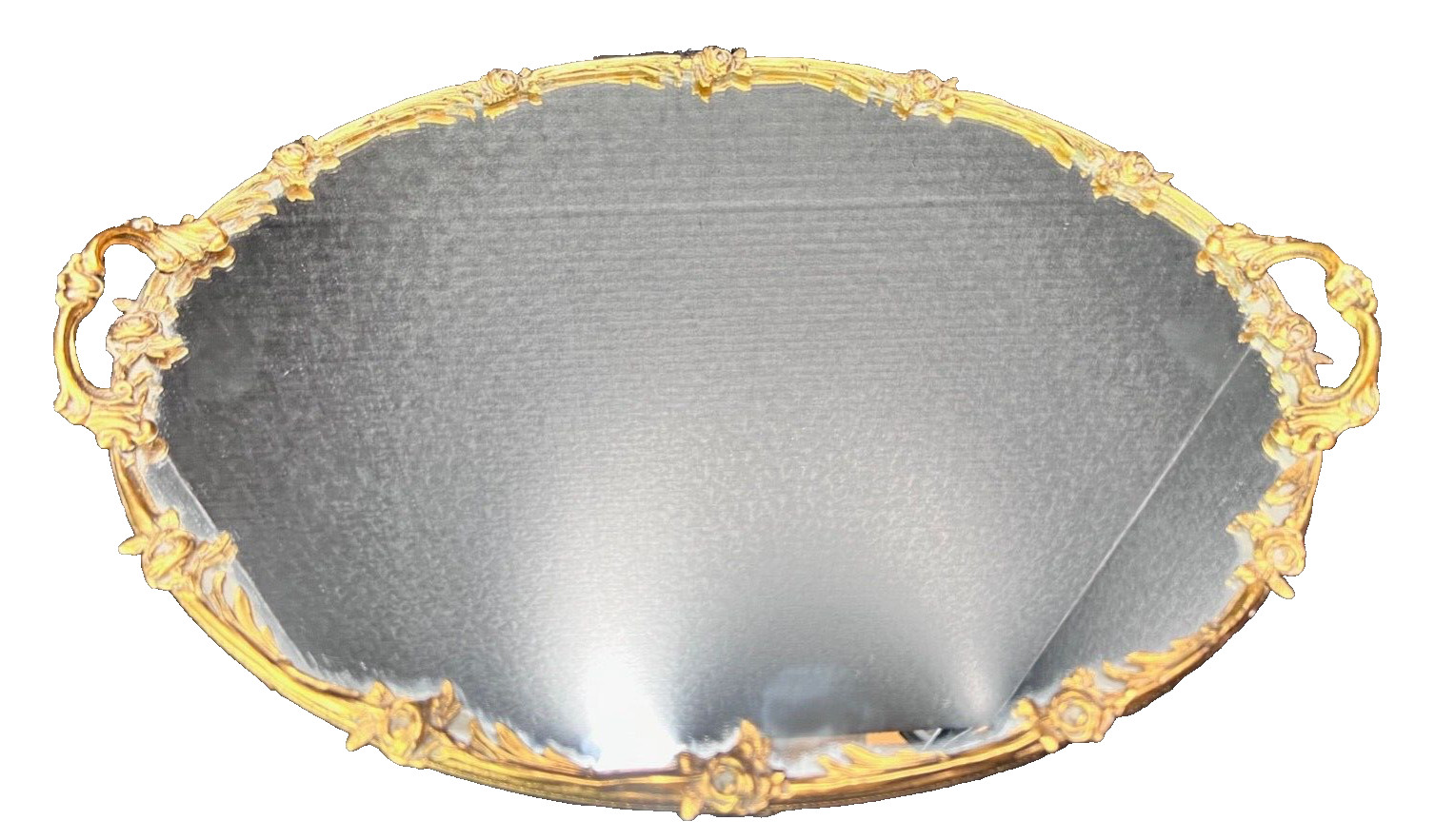 Vintage French Louis XV style Gold Gilded Mirrored Vanity Tray Roses Details
