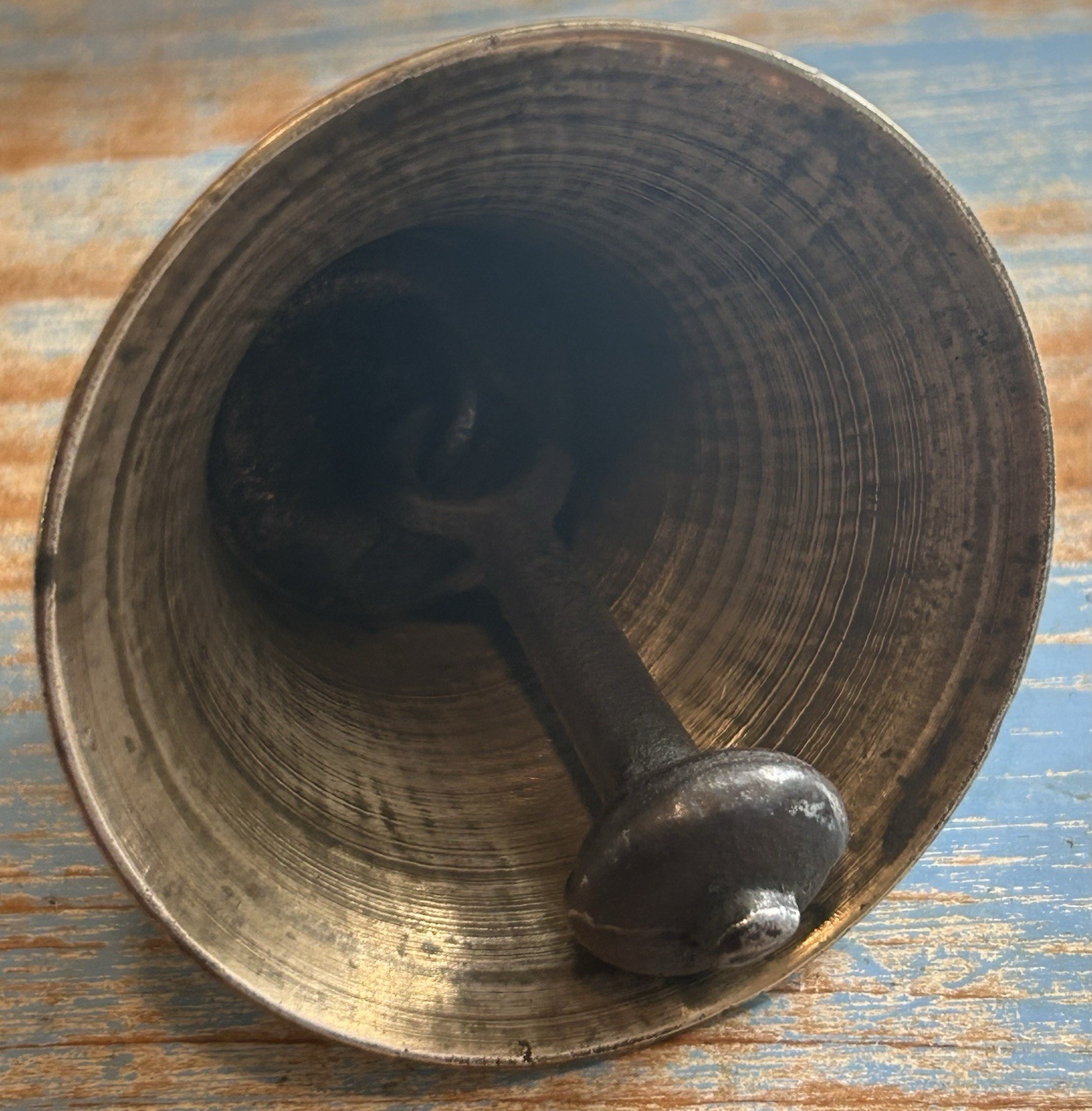 18th-early 19th Century. (#1) Solid Brass Bell W/iron Clapper. 2 Inches Tall.