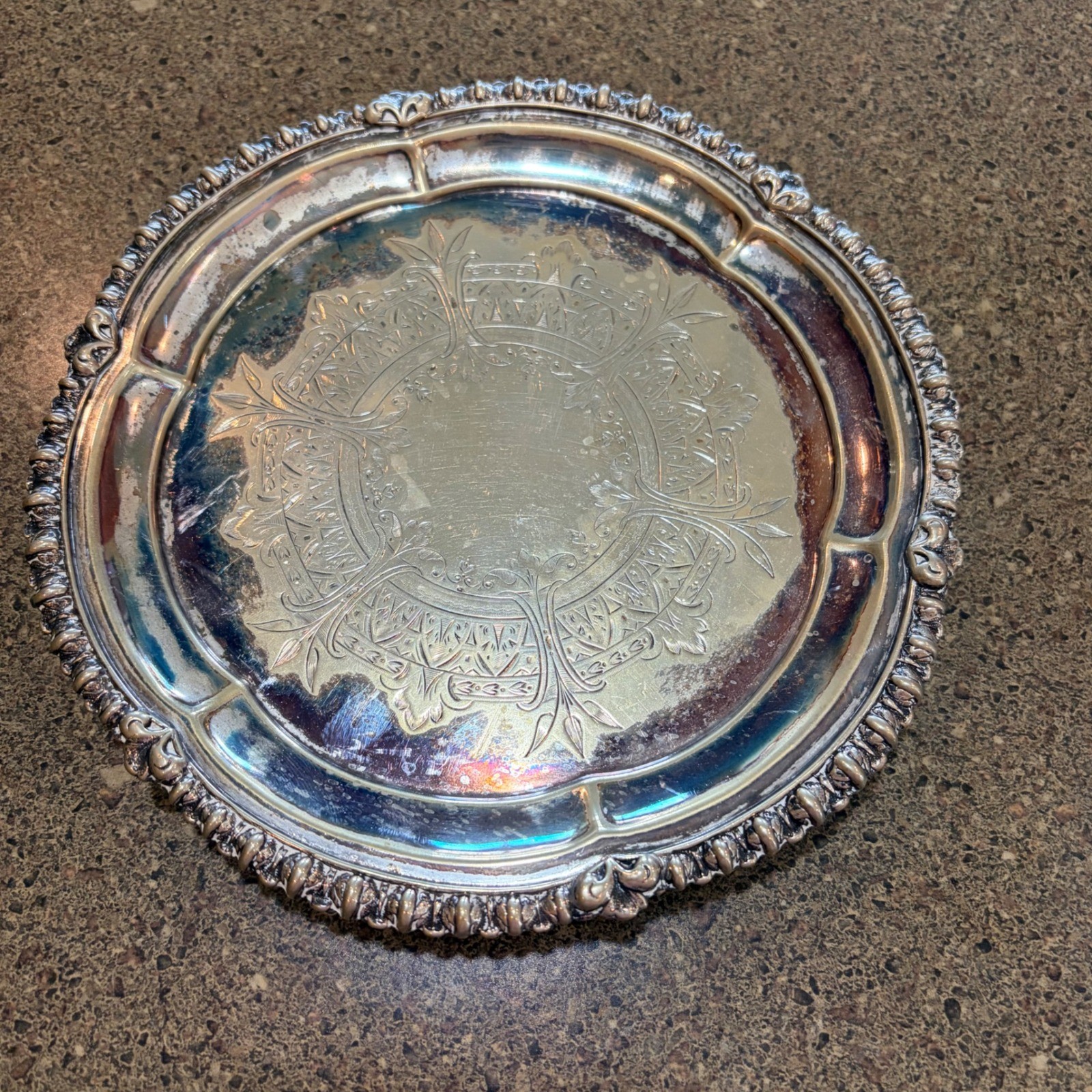 Walker & Hall Sheffield Silver Plate Footed Salver Tray Engraved 9.5 Inch