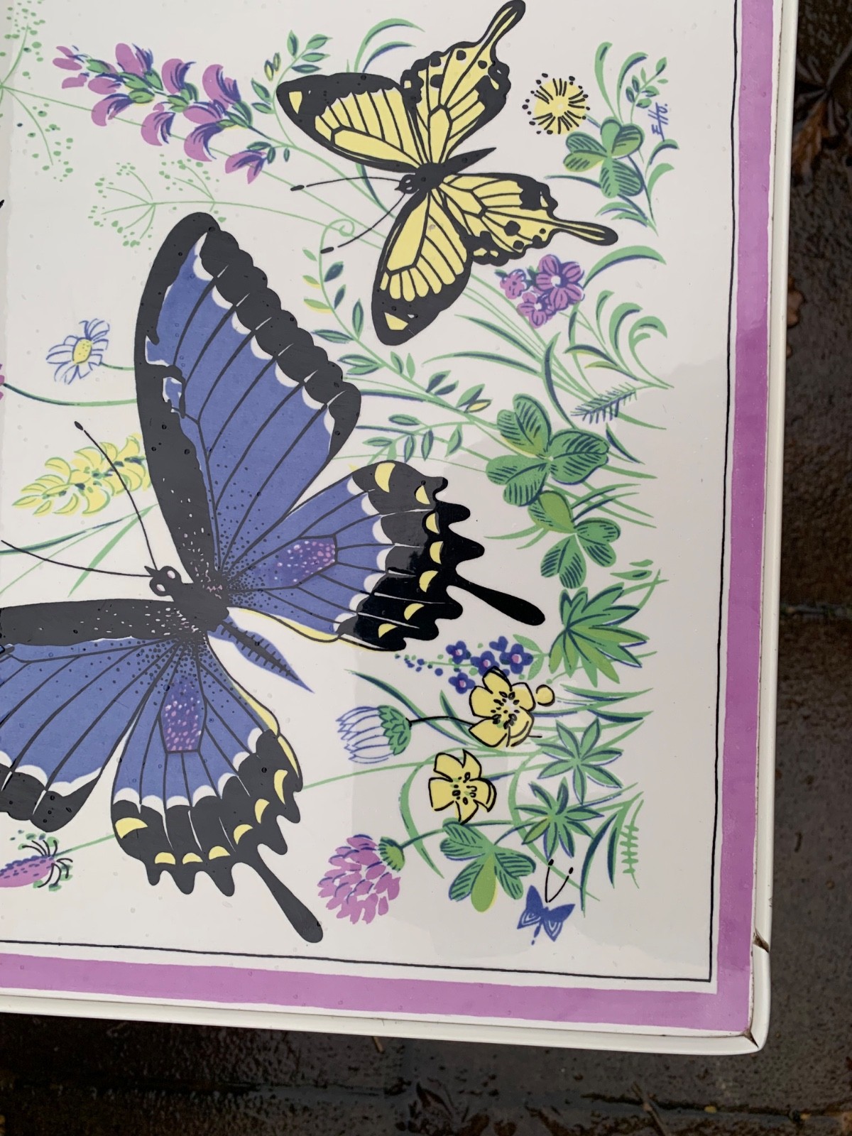 Vintage small side table 50s 60s Kleinmobel tile top butterflies rockabilly