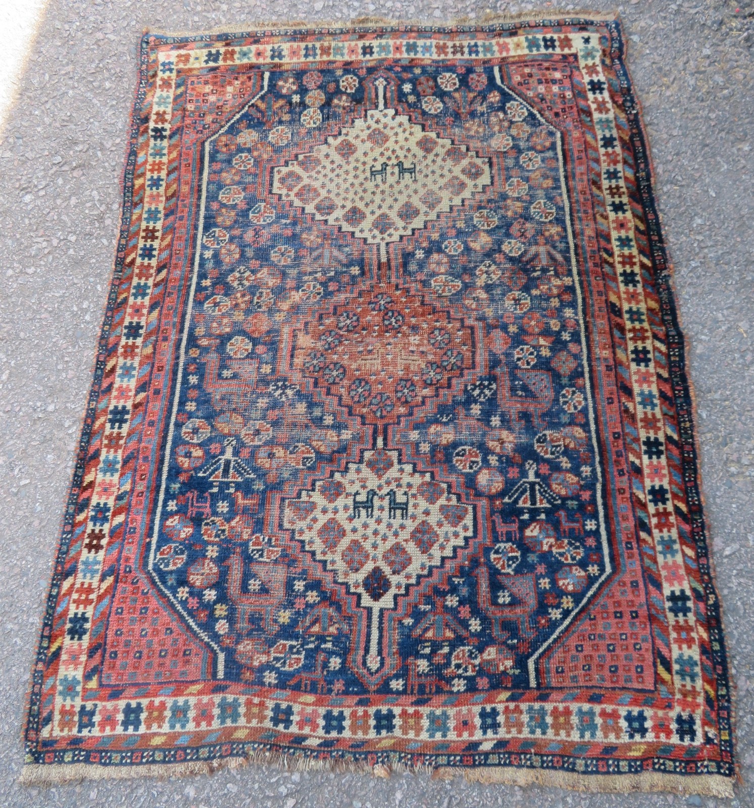 Distressed Antique K*h*a*m*s*e*h Arab Tribal Rug. 150cm X 112cm.