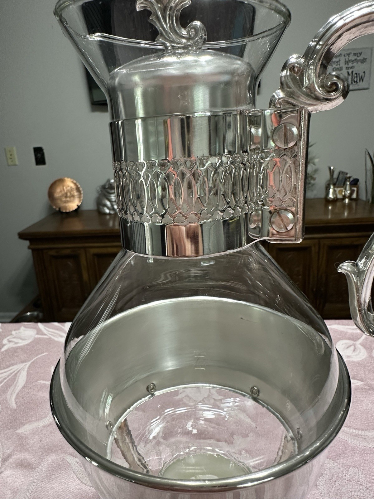 Vtg FB Rogers Silver Plate Coffee Carafe Pot w/ Candle Warmer Base Glass 48oz