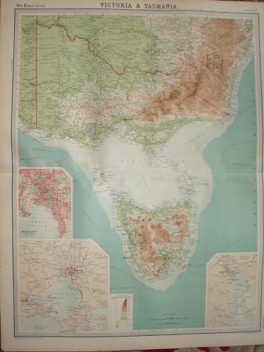 1920 LARGE MAP ~ VICTORIA & TASMANIA ~ 23 INCHES x 18