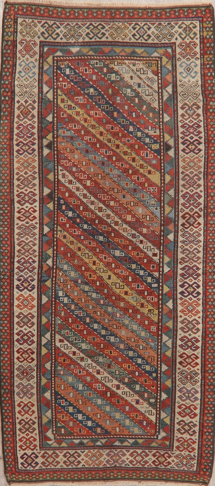 Antique Pre-1900 Vegetable Dye Kazak Caucasian Russian Oriental Runner Rug 4’x8′