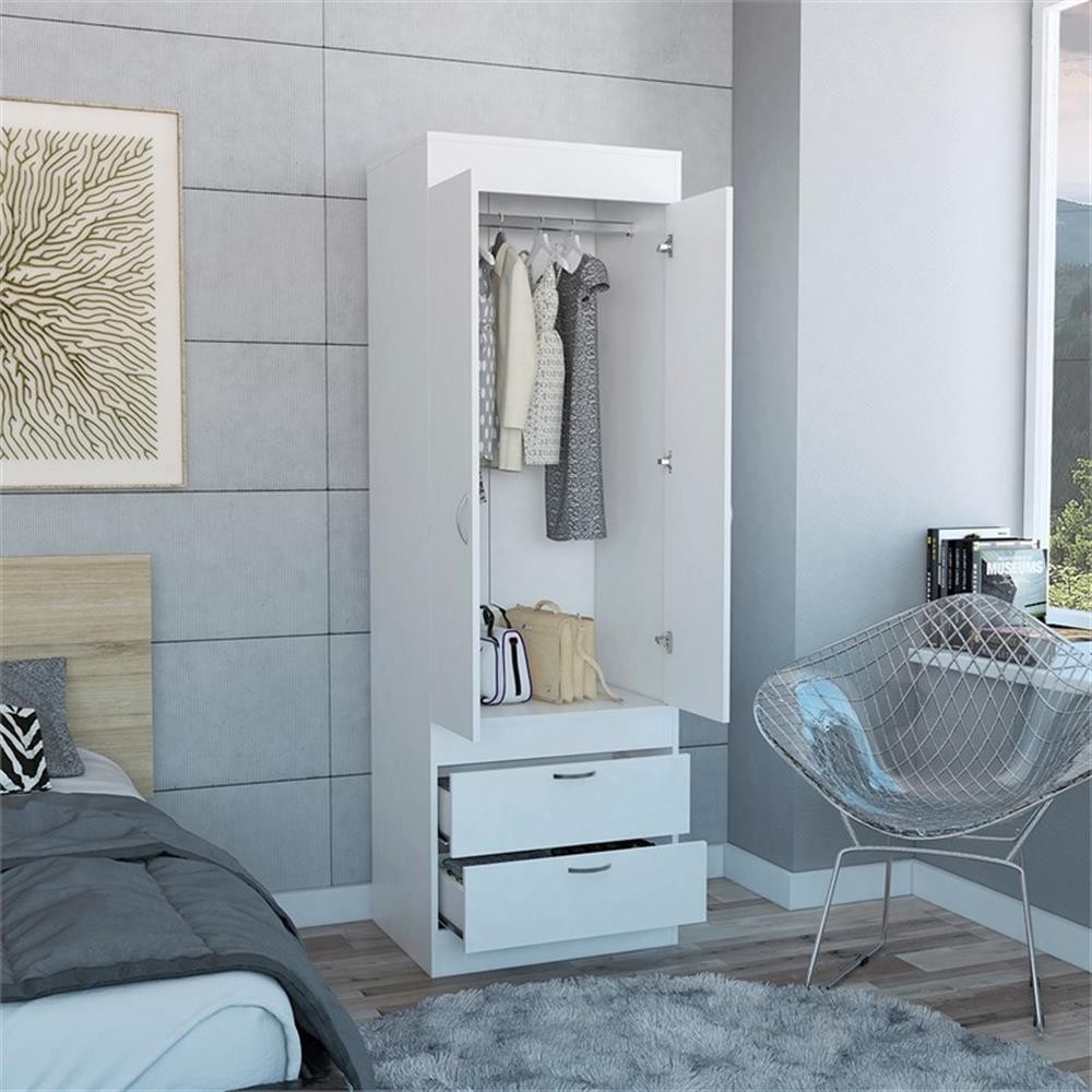 Bowery Hill 2-Drawer and 2-Door Contemporary Engineered Wood Armoire in White